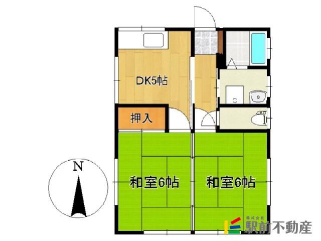 ハイツ西原B(2DK/1階)の間取り写真