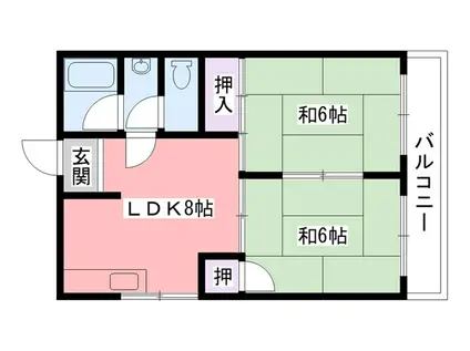 サニーハイツ甲子園(2DK/2階)の間取り写真