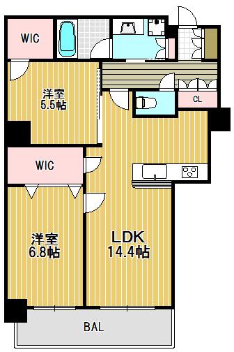 阿波座ライズタワーズフラッグ46(2LDK/43階)の間取り写真