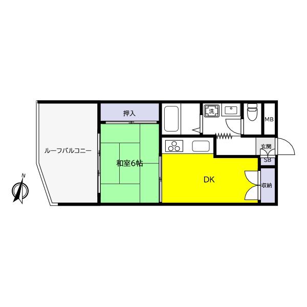SIハイツ芦屋(1DK/4階)の間取り写真
