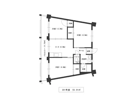 東栄第二ビル(3DK/2階)の間取り写真