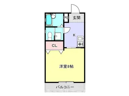 レインボウハイム(1K/2階)の間取り写真