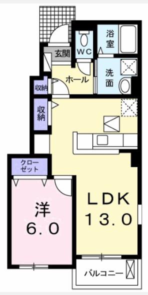 ルシール 鴨島C(1LDK/1階)の間取り写真