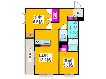SHAMAISON GEO 白鷺(2LDK/2階)の間取り写真