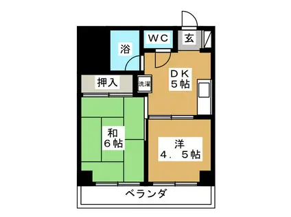 上大岡グリーンハイツD(2DK/4階)の間取り写真