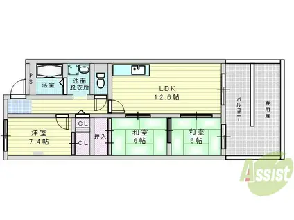 日興千里丘スカイマンションA棟(3LDK/2階)の間取り写真