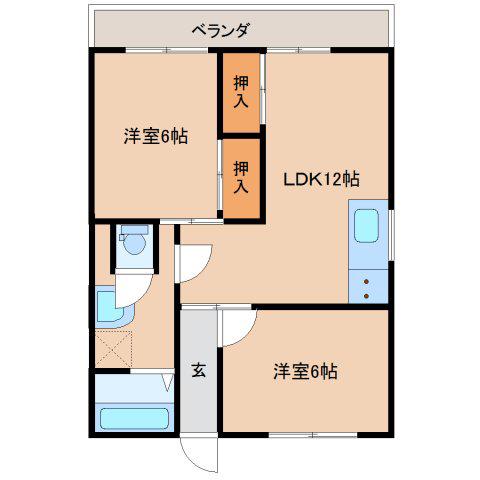 スエヨシビル黒田(2LDK/2階)の間取り写真