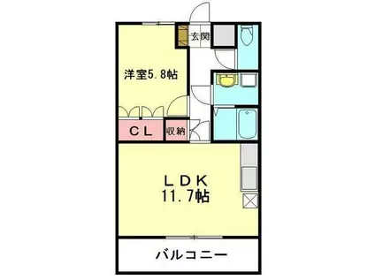 ピュアピーチ(1LDK/1階)の間取り写真