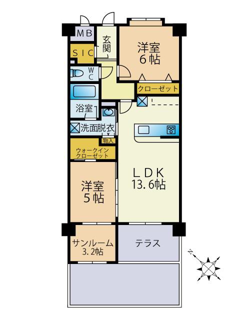 LUMINOUS TERRACE 諸岡(2SLDK/1階)の間取り写真