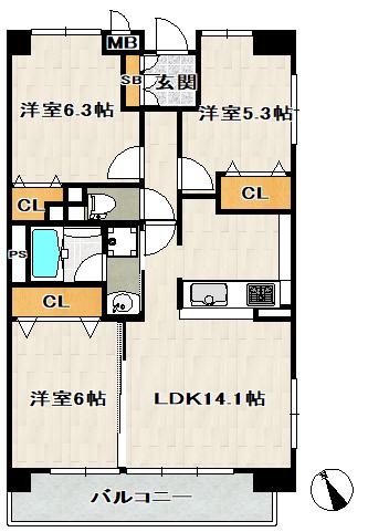 KDX宝塚レジデンス(3LDK/12階)の間取り写真