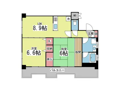 ミ・カーサ住吉(2LDK/2階)の間取り写真