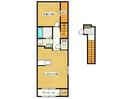 ジール二日市II(1LDK/2階)の間取り写真