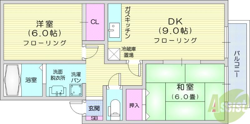 セジュールアントⅢ(2DK/1階)の間取り写真