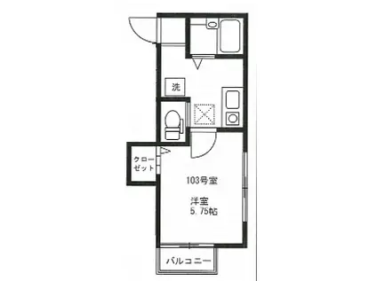 カーサフローレス(1K/1階)の間取り写真