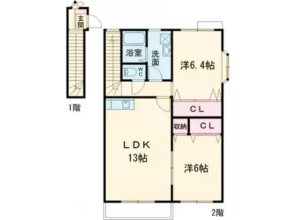 ベルバランセK 弐番館(2LDK/2階)の間取り写真