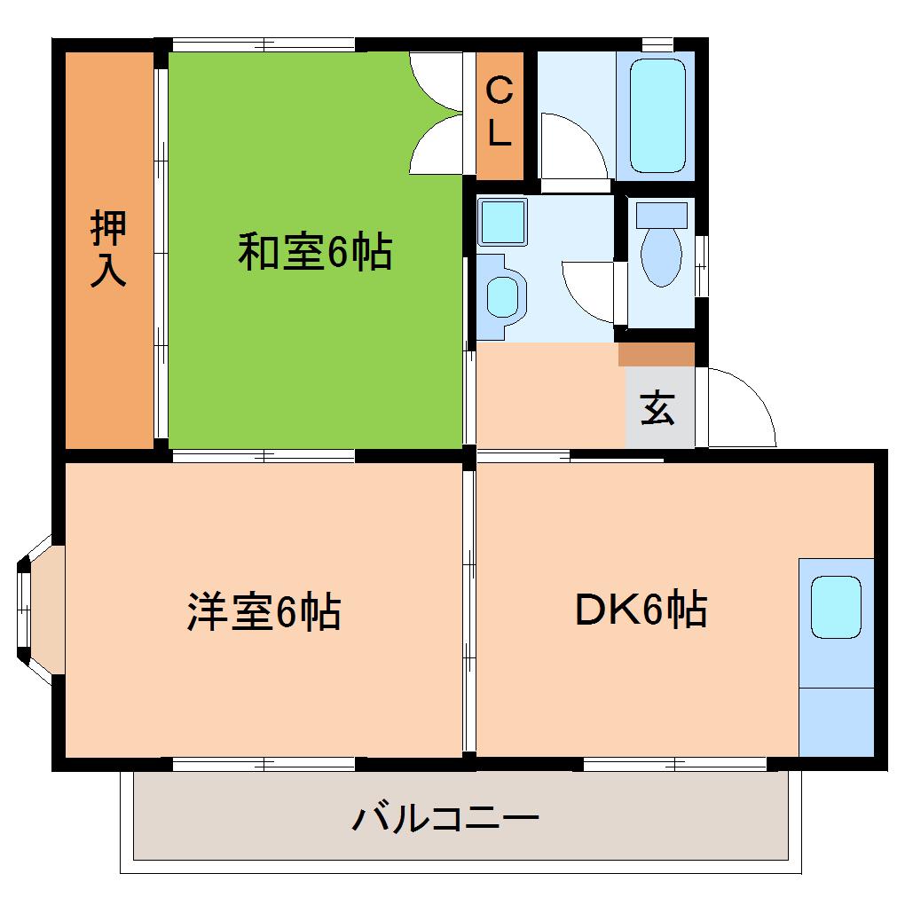 サンハイム若葉(2DK/2階)の間取り写真