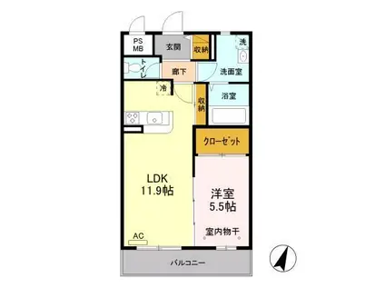 セリージャ デ トーア(1LDK/4階)の間取り写真