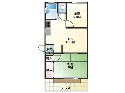 コーポ谷合(2DK/1階)の間取り写真