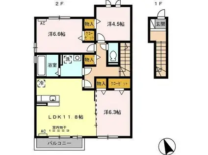 パステルプラザ 長良公園 B(3LDK/2階)の間取り写真