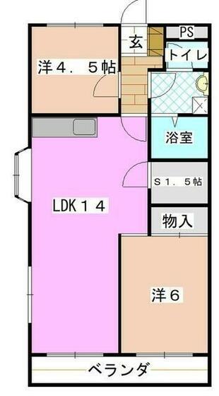 サニーガーデン B棟(2LDK/1階)の間取り写真