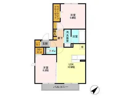 アステール(2LDK/2階)の間取り写真