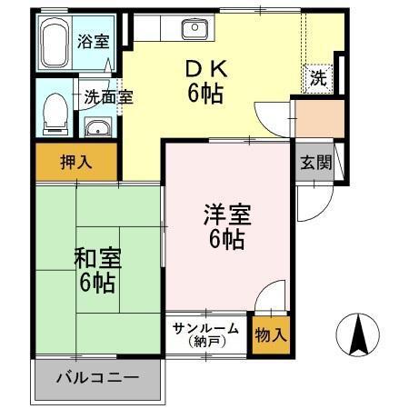 アーバンライフガーデンA棟(2DK/1階)の間取り写真