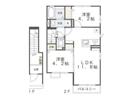 SKY HOUSE B棟(2LDK/2階)の間取り写真