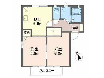 ディアス瓜田B(2DK/2階)の間取り写真