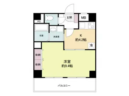 WILL DO堺筋本町(1DK/6階)の間取り写真