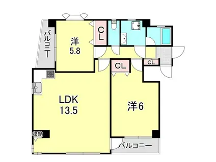 芦屋ニューコーポI番館(2LDK/3階)の間取り写真