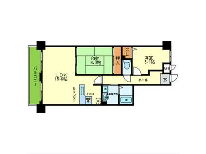 YKハイツ大久保(2LDK/5階)の間取り写真