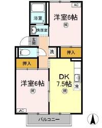 ハートハウスII棟(2DK/2階)の間取り写真