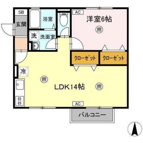 ベルデュールB棟(2DK/1階)の間取り写真