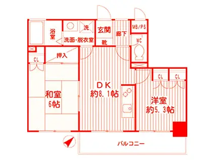 グラン・ベルデ(2DK/6階)の間取り写真