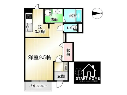 カネウロコ北矢三(1K/1階)の間取り写真