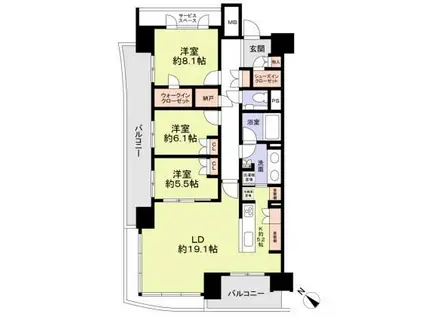 HARUMI FLAG SUN VILLAGE A棟(3LDK/5階)の間取り写真