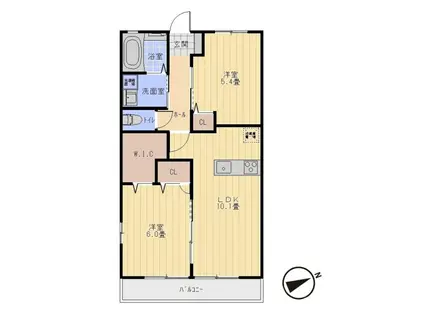 アベニュー寒風六番館(2LDK/2階)の間取り写真