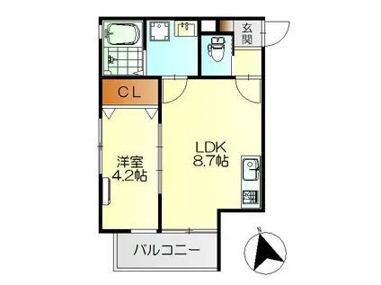 レジデンシャル広(1LDK/2階)の間取り写真