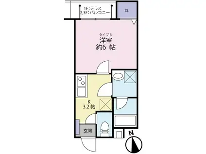 グランシャレー堀切菖蒲園I(1K/2階)の間取り写真