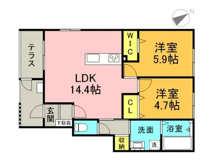 アルクス長束(2LDK/1階)の間取り写真