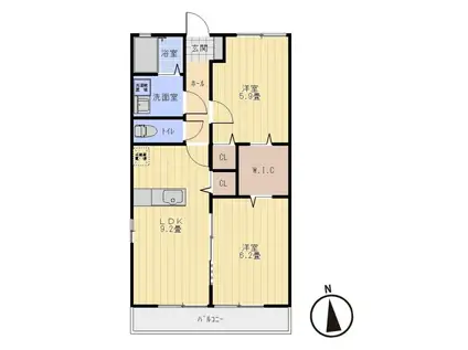 サニー七本木(2LDK/2階)の間取り写真