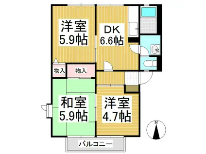 ディアスほりうちA棟(3DK/2階)の間取り写真