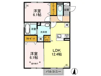 ラ・ポーテB(2LDK/2階)の間取り写真