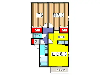 アクシス(2LDK/1階)の間取り写真