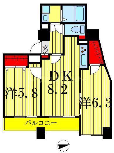 パークヒルズ(2DK/10階)の間取り写真