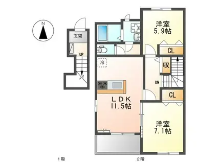 トリフォリア(2LDK/2階)の間取り写真