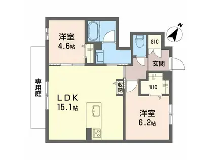 バトーエメロード C棟(2LDK/1階)の間取り写真