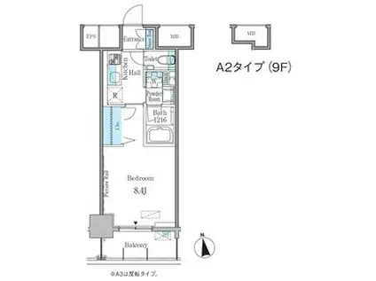 GRAND ESPOIR車道(1K/9階)の間取り写真