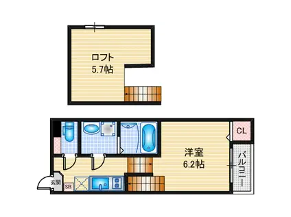 ハーモニーテラス八剱町II(1SK/2階)の間取り写真