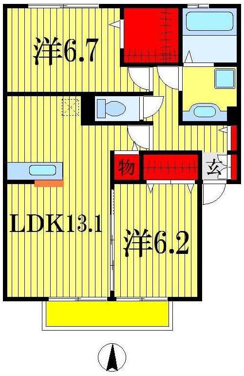 PARK HILLS MIYAKO E(2LDK/2階)の間取り写真